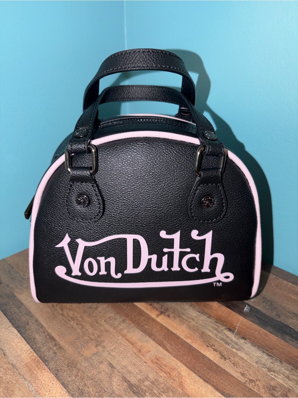 Von Dutch Black & Pink Bowling Bag with Detachable Strap NWOT